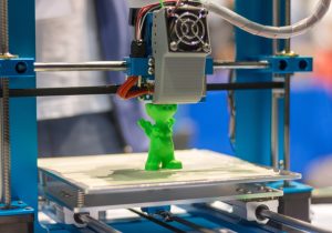 Automatic 3d printer performs a three-dimensional product creation, close-up